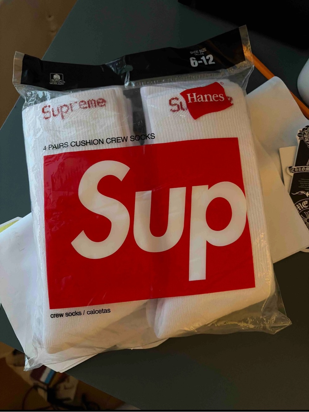 Hanes x Supreme White & Red Crew Cushion Socks - 4 Pack